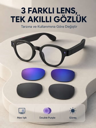Siyah Akıllı Kamera Gözlüğü Fotoğraf Video Çekimli Yapay Zeka Destekli Bluetooth Çoklu Dil Çeviri 3 