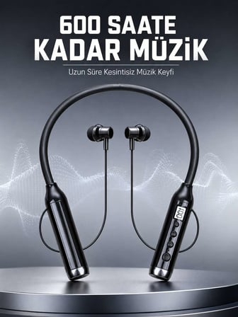 Dijital Göstergeli Boyun Tipi Bluetooth Kulaklık Mikrofonlu Çağrı ve Müzik Kontrollü Çift Cihaz Bağl