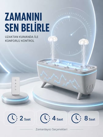 Uzaktan Kumandalı Aroma Difüzörü Sessiz Hava Nemlendirici Alev Efektli 2 4 8 Saat Zamanlayıcılı