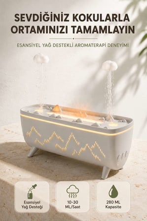 Ultrasonik Hava Nemlendirici Aromaterapi Difüzörü Jöle Yağmur Efektli LED Işıklı 280 ML