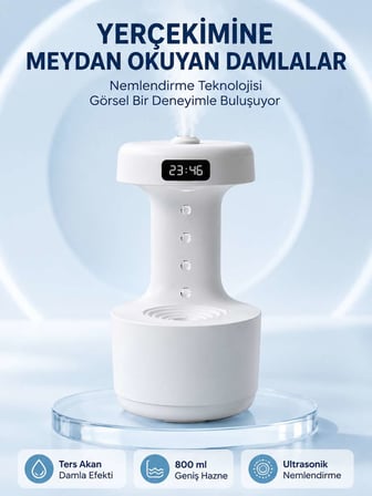 Dekoratif Hava Nemlendirici 800 ml Sessiz Aroma Difüzör Anti Yerçekimi Su Efektli