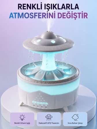 RGB Işıklı Yağmur Efektli Hava Nemlendirici 350 ML Sessiz Çalışma Uzaktan Kumanda