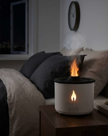 Alev ve Volkan Efektli Ultrasonik Aroma Difüzörü LED Gece Lambalı Hava Nemlendirici