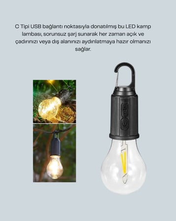 Akıllı Sensörlü USB Şarjlı Kamp Lambası