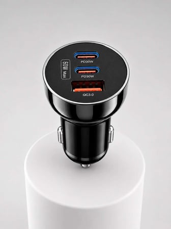 Araç İçi 3 Portlu Şarj Adaptörü PD Type-C ve QC3.0 USB