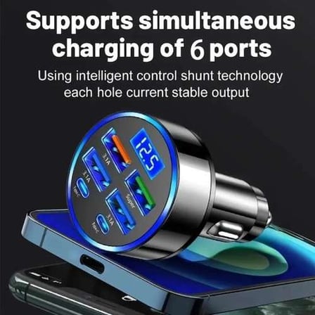Hızlı Araç Şarj Cihazı 6 Port USB Type-C Çıkışlı