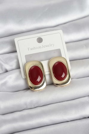 Renkli Kare Kadın Küpe 1 Adet (Bordo Model)