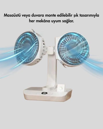 Çift Başlıklı Masaüstü Fan 720° Dönme Gece Lambası ile