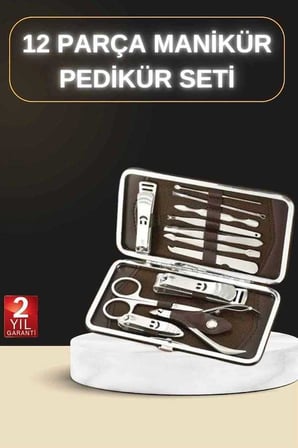 Manikür Pedikür Seti 12 Parça Deri Çanta ile El Bakımı