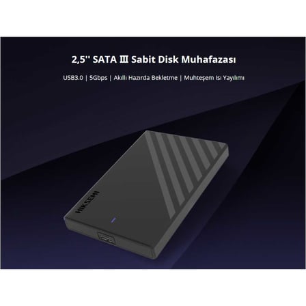 HIKSEMI HS-HUB-MHB201 USB3.0 25" Disk Kutusu. (SSD ve HDD Destekler 5Gbps Siyah Win Mac-OS Linu