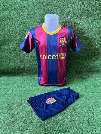 Bite Nose Messi Barcelona Çoraplı Bordo Mavi Çocuk Nostalji Halı Saha Forma