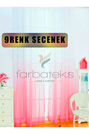 Fusya Pembe Tül Degrade Geçişli Tül 2kat Pileli Perde