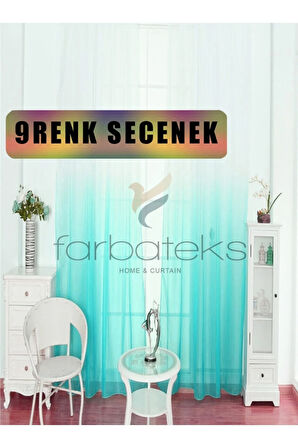 Mint Yeşil Renk Geçişli Tül Degrade Geçişli 2 Kat Pileli Tül Perde