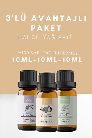 3lü Avantajlı Set Portakal & Lavanta & Çay Ağacı Saf Aromaterapi Uçucu Yağı (10 ml+10 ml+10 ml)