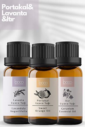 Boco Nature Itır & Lavanta & Portakal Saf Aromaterapi Uçucu Yağı Avantajlı 3lü Set (30ml)