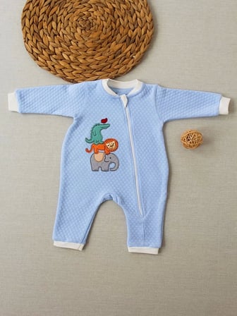 Lenaca 6-9 12-18 18-24 24-36 Ay Animal Nakışlı Bal Peteği Kumaş Es Fermuarlı Erkek Bebek Tulumu