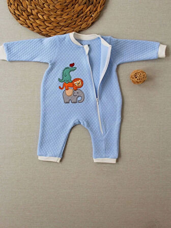 Lenaca 6-9 12-18 18-24 24-36 Ay Animal Nakışlı Bal Peteği Kumaş Es Fermuarlı Erkek Bebek Tulumu