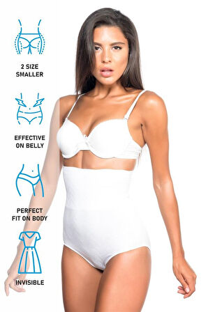 Beyaz Emay 2079 Yüksek Bel Desenli Double Slip Korse