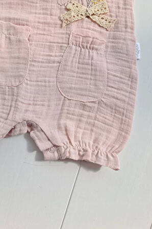 Lenaca Müslin Kumaş Çiçek Nakışlı Pamuklu Kız Bebek Tulum