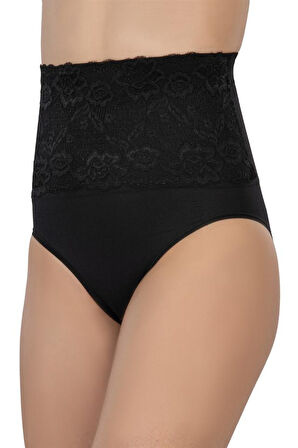 Siyah Emay 2090 Önü Dantelli Yüksek Bel Slip Korse