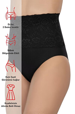 Siyah Emay 2090 Önü Dantelli Yüksek Bel Slip Korse
