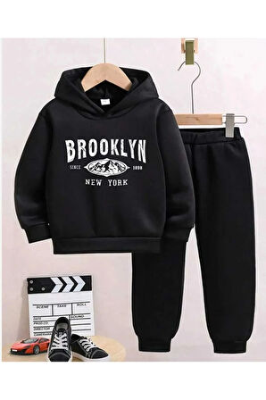 Erkek/Kız Çocuk Gri Brooklyn Baskılı Eşofman Takımı