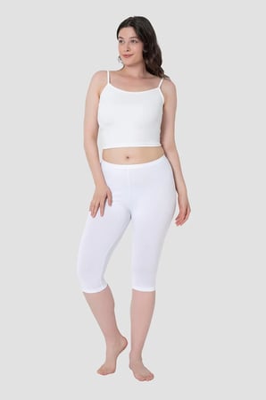 Özel Üretim Alt Giyim Slim Fit Kadın Diz Altı Kapri Boy Penye Tayt Beyaz