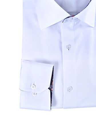 ERKEK BEYAZ ŞAL DESENLİ GABARDİN DOKU %100 MISIR PAMUĞU GÖMLEK