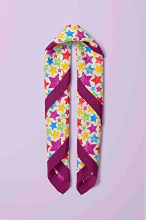 F35 Kadın Mor  Stars Desenli 50x50 Bandana HYL DG0521-22