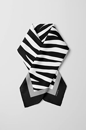 Kadın siyah Beyaz Zebra Desenli 50x50 Bandana HYL DG0567-22
