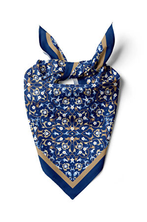 C36 Kadın Lacivert Dairesel Çiçek Desenli 50x50 Bandana HYL DG0623-22