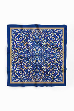 C36 Kadın Lacivert Dairesel Çiçek Desenli 50x50 Bandana HYL DG0623-22