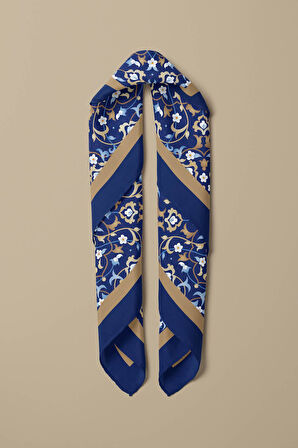C36 Kadın Lacivert Dairesel Çiçek Desenli 50x50 Bandana HYL DG0623-22