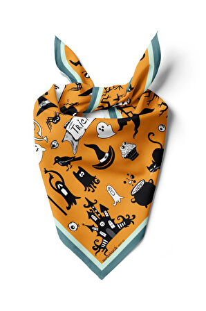 Kadın Hardal Trick or Treat Desenli 50x50 Bandana DG0697-22