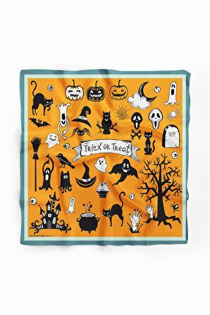 Kadın Hardal Trick or Treat Desenli 50x50 Bandana DG0697-22