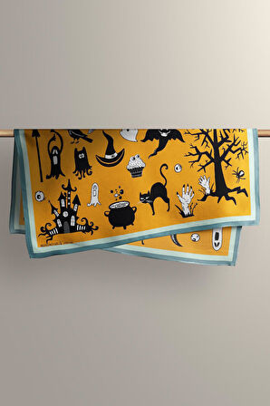 Kadın Hardal Trick or Treat Desenli 50x50 Bandana DG0697-22