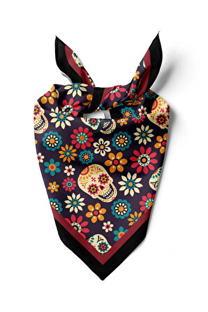 B53 Kadın Mor Skull  Desenli 50x50 Bandana HYL DG0702-22