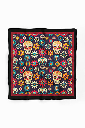 B53 Kadın Mor Skull  Desenli 50x50 Bandana HYL DG0702-22