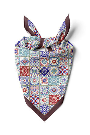 C49 Kadın Mavi Mini Çini Desenli 50x50 Bandana HYL DG0703-22