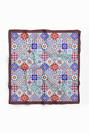 C49 Kadın Mavi Mini Çini Desenli 50x50 Bandana HYL DG0703-22