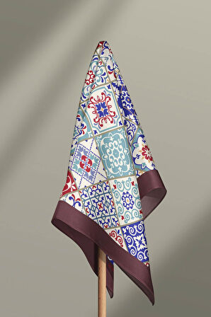 C49 Kadın Mavi Mini Çini Desenli 50x50 Bandana HYL DG0703-22