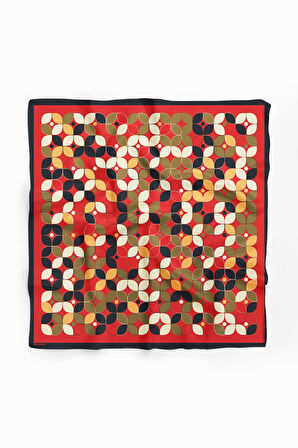 C120 Kadın Kırmızı  Sarmal Yaprak Desenli 50x50 Bandana HYL DG0747-22