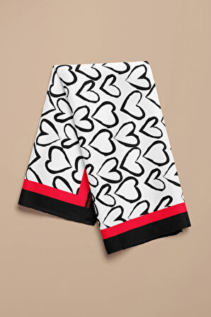 B57 Kadın Kırmızı Beyaz Sİyah Heart Desenli 50x50 Bandana