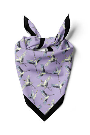 B9  Kadın Lila Stork Desenli 50x50 Bandana HYL DG0877-22