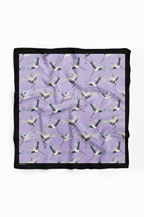 B9  Kadın Lila Stork Desenli 50x50 Bandana HYL DG0877-22