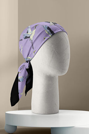 B9  Kadın Lila Stork Desenli 50x50 Bandana HYL DG0877-22