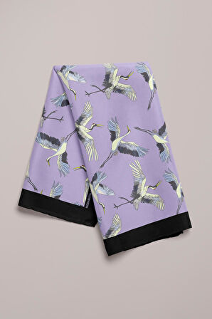 B9  Kadın Lila Stork Desenli 50x50 Bandana HYL DG0877-22
