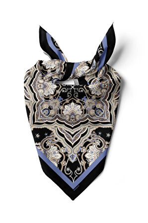 C35 Kadın Krem Açık Mavi Layer Desenli 50x50 Bandana HYL DG0956-22