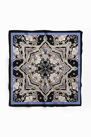 C35 Kadın Krem Açık Mavi Layer Desenli 50x50 Bandana HYL DG0956-22