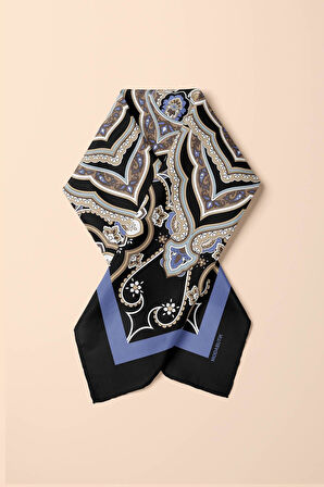 C35 Kadın Krem Açık Mavi Layer Desenli 50x50 Bandana HYL DG0956-22